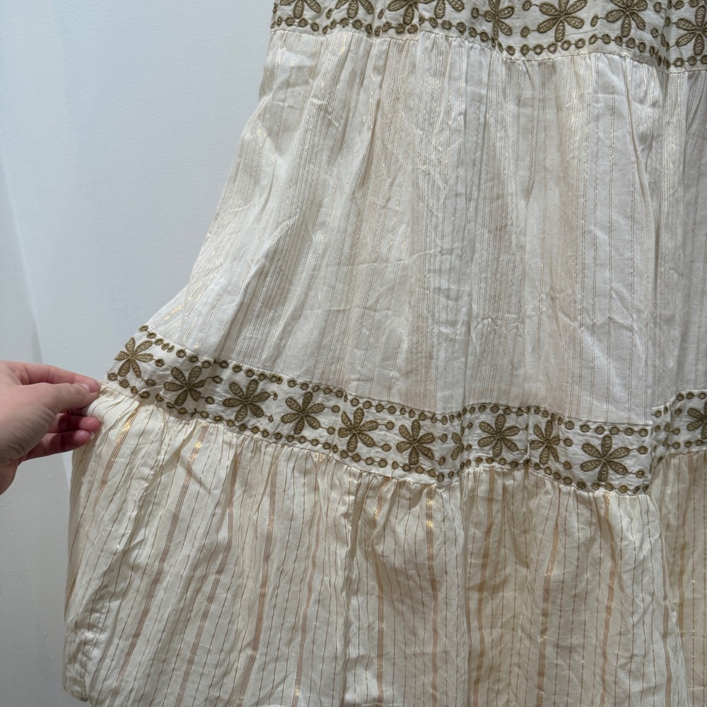 Dress Naoo Floral Embroidered Cotton Tiered Maxi Dress Large L‎ Cream Boho Beach - Picture 8 of 11